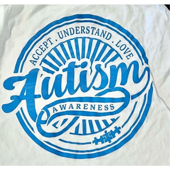 Autism Awareness Tultex White Black Baseball Tee Shirt sz XL Graphic T-shirt - Picture 1 of 11